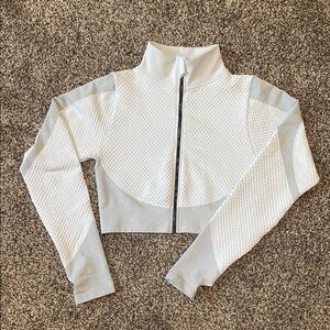 White and Gray Textured Zip-Up Jacket